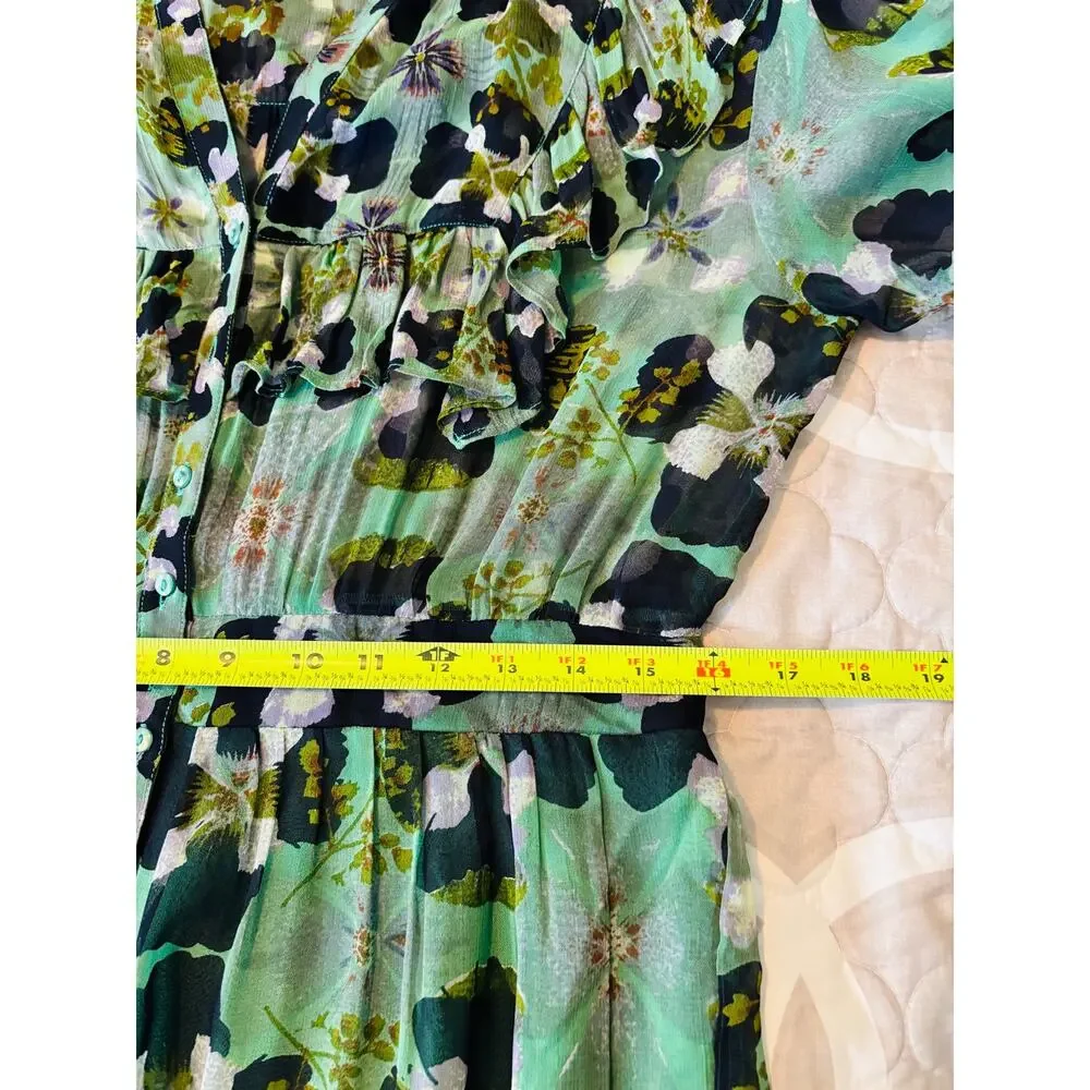 BA&SH Floral Hooper Maxi Dress Size 3 (Large) Green Watercolor Boho Cottagecore - Picture 10 of 11